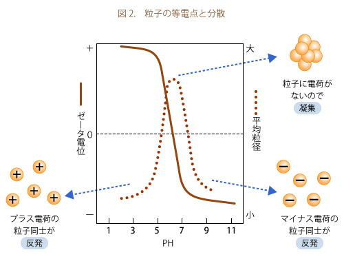 図２．粒子の等電点と分散